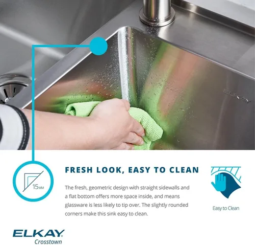 Miniatura 6 de Elkay EFRU311610T Crosstown - Fregadero de cocina de acero inoxidable de 32 1/2" bajo montaje, cuenca única - Acero inoxidable