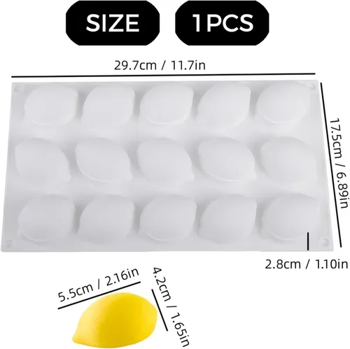 Miniatura 7 de Molde de silicona de limón con 15 cavidades, molde de mousse para hornear, bandeja de hornear con forma de fruta para postres, chocolates, dulces