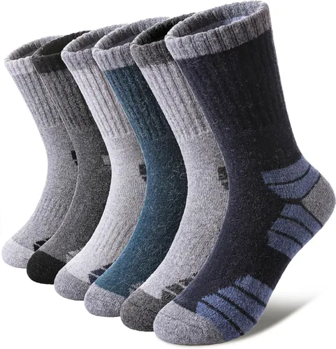 LINEMIN Calcetines de senderismo de lana merino para niños y niñas, cálidos, gruesos, térmicos, acolchados, para invierno, 6 pares