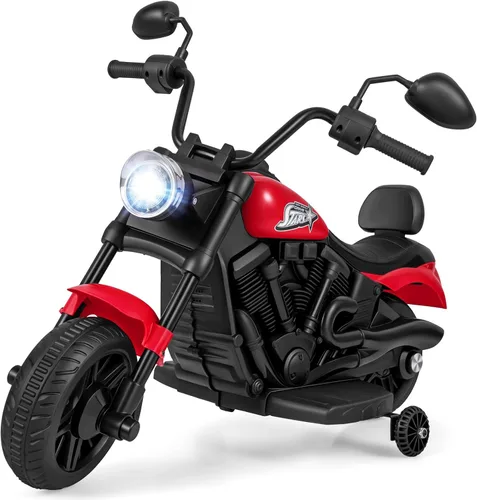 Miniatura 10 de Costzon Motocicleta para niños pequeños, motocicleta eléctrica de 6 V con ruedas de entrenamiento desmontables, arranque suave, faros delanteros