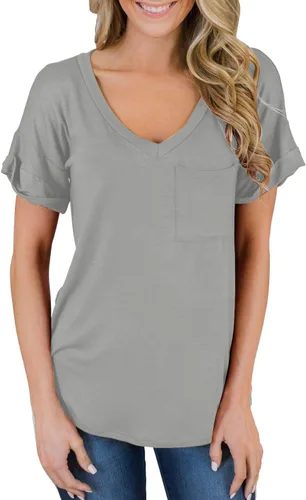 Miniatura 3 de Miholl Camiseta holgada, informal, de manga corta, con cuello en V, para mujer