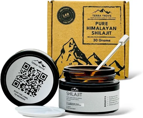 Resina Shilajit pura del Himalaya | 100% natural y probada en laboratorio | con ácido fúlvico y oligominerales | 75 porciones para energía y