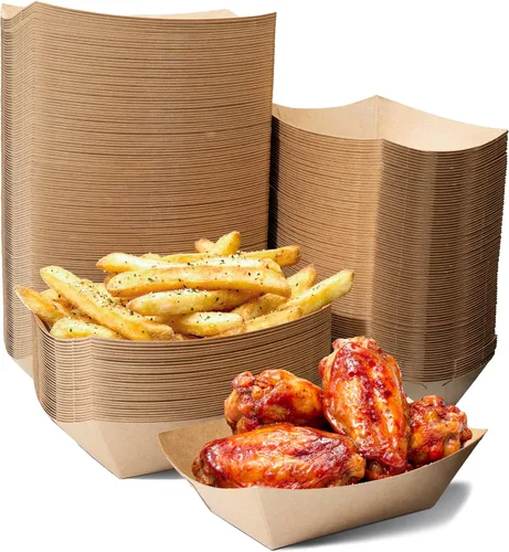Miniatura 8 de Stock Your Home Paquete de 100 bandejas de papel kraft marrón de 1 libra, bandeja de concesión desechable, botes para servir aperitivos de fiesta