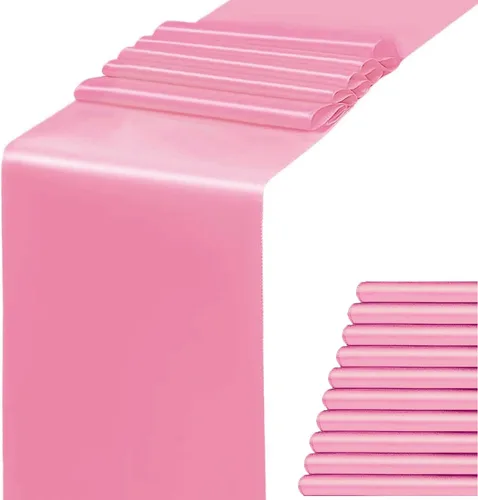Miniatura 18 de Paquete de 10 caminos de mesa de satén rosa claro de 12 x 108 pulgadas - WENSINL camino de mesa rosa claro para fiesta, boda, cumpleaños, banquete