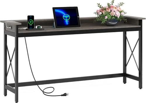 Miniatura 8 de Tribesigns Mesa de sofá con tomas de corriente y puertos USB, mesa consola extra larga de 70.9 pulgadas detrás del sofá con estación de carga, mesa