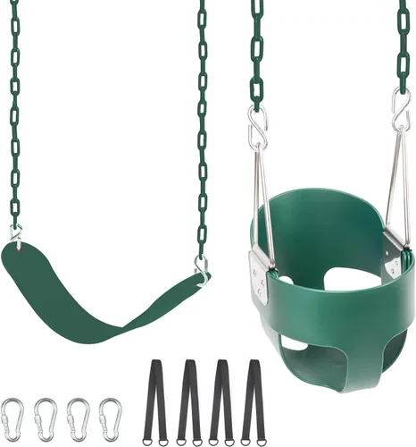 KINSPORY Asiento de columpio para niños pequeños, respaldo alto de alta resistencia, columpio para bebé totalmente montado, cadena de hierro, Verde