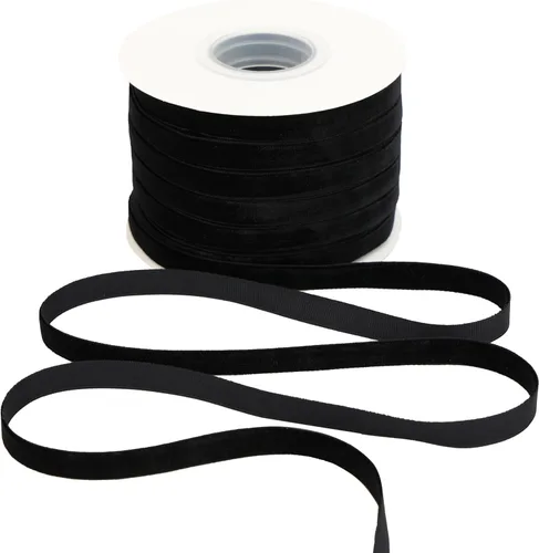 Cinta de terciopelo negro de 3/8 pulgadas x 25 yardas, cinta fina de una sola cara para envolver regalos, bodas, lazos para el cabello, gargantilla,