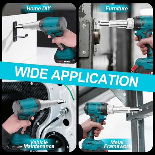 Miniatura 7 de Pistola de Remaches Inalámbrica con Batería de 2×2.0Ah, Herramienta de Pistola de Remaches Eléctrica Automática sin Escobillas Kit de Pistola