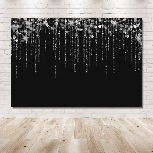 Miniatura 6 de MEHOFOND Fondo de fotos negro y plateado con purpurina Bokeh gris brillante para adultos, decoraciones de fiesta de feliz cumpleaños, pancartas