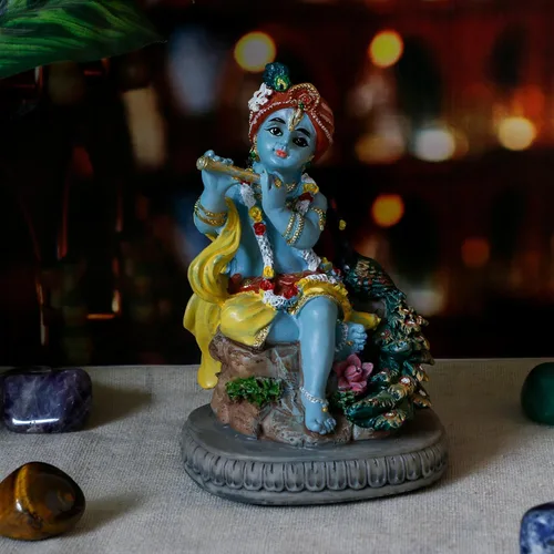 Miniatura 4 de Estatua hindú de Dios Señor Krishna – 4.3 pulgadas de alto, ídolo indio Krishna, escultura para oficina en casa, templo mandir, regalos Puja