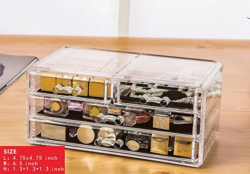 Miniatura 7 de Cq acrylic Paquete de 4 organizadores de maquillaje transparentes, apilables, 11 cajones, organizador de cuidado de la piel, lindo organizador