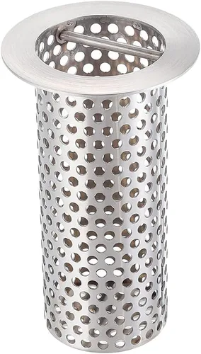 Colador de drenaje comercial de piso, 2 1/2 pulgadas de diámetro de labio x 4 pulgadas de alto, malla cilíndrica perforada de acero inoxidable 316