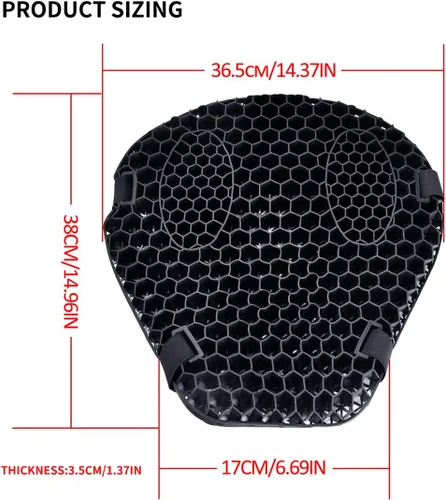 Miniatura 6 de Cojín universal de asiento de gel para motocicleta, cojín de asiento de panal 3D con funda de asiento de motocicleta para un viaje cómodo y largo