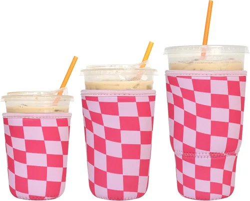 Miniatura 27 de Paquete de 3 fundas reutilizables para café helado - Xumbtvs funda aislante para bebidas frías, soporte de taza de café de neopreno (negro)