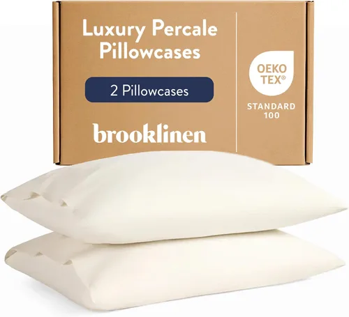 Miniatura 14 de Brooklinen Juego de 2 fundas de almohada de satén de lujo, 100% algodón de fibra larga con cierre de sobre, tela suave, duradera y lavable a Blanco