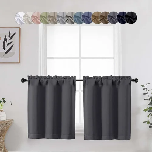 Miniatura 46 de Aqua Cafe - Juego de 2 paneles de cortinas opacas de 24 pulgadas de largo, con aislamiento térmico suave y sólido, para ventanas de baño, sótano
