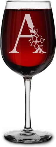 Miniatura 7 de shop4ever Copa de vino con monograma floral con inicial grabada de 16 onzas (B), copa de vino grabada con tallo para mujer, regalo de cumpleaños