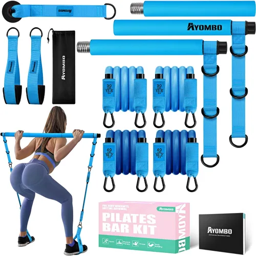 Miniatura 10 de Kit de barra de pilates Ayombo con bandas de resistencia, equipo de entrenamiento de pilates para piernas, cadera, cintura, brazo, equipo de Rosado