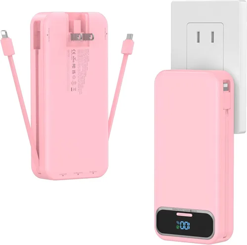 Miniatura 20 de Cargador portátil ligero de 12000 mAh con cables integrados y enchufe de pared de CA, batería de carga rápida PD20W USB-C, pantalla LED, cargador
