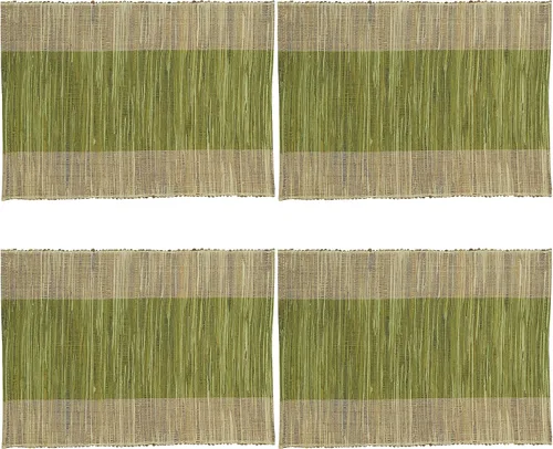 Miniatura 3 de Saro Lifestyle Manteles individuales de mesa con bandas brillantes (juego de 4), verde, 14 x 19 pulgadas
