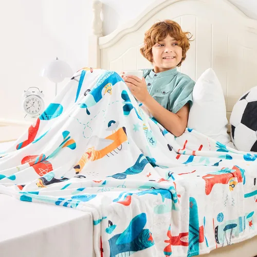 Miniatura 5 de Wajade Manta de avión para niños, suave forro polar, bonita manta de avión para sofá de sala dormitorio, manta de franela mullida para cumpleaños