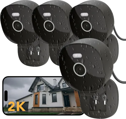 Cámara de seguridad con cable 2K, interior/exterior para el hogar, mascotas, bebé, niñera, visión nocturna a color impermeable IP65, luz blanca y