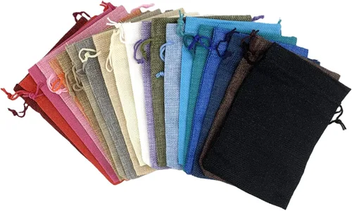 Miniatura 37 de Palmhomee Paquete de 20 bolsas de regalo de arpillera con cordón, bolsas de joyería de lino, bolsas de yute de boda para joyas y bolsas