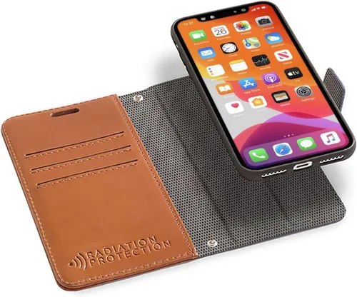 Miniatura 33 de SafeSleeve Funda de piel tipo cartera desmontable para iPhone 14 con bloqueador EMF para teléfono celular con 3 tarjeteros y soporte ajustable