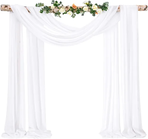 Miniatura 23 de Cortinas de arco de boda, 8 paneles de 28" x 20 pies, cortinas de tela de gasa blanca para ceremonia y recepción Blanco