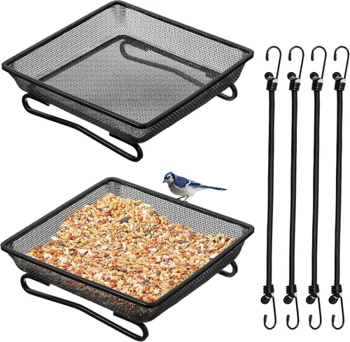 Miniatura 2 de 2 piezas de bandeja para comedero de pájaros de barandilla de cubierta para balcón 17,8 x 17,8 x 5,1 cm Plataforma compacta para semillas de pájaros