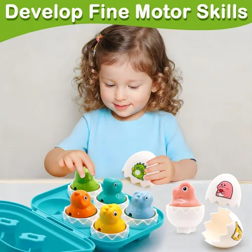 Miniatura 2 de WEEJOYGAM Juguetes de dinosaurio, huevos a juego de dinosaurios para niños pequeños de 1 a 3 años, juguetes Montessori para niños pequeños de 1, 2
