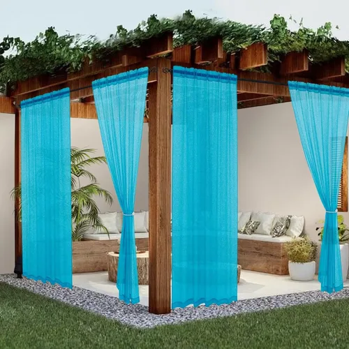 youleyar Cortinas traslúcidas para exteriores para patio, impermeables, 2 paneles de aspecto de lino, bolsillo para barra, cortina de gasa para
