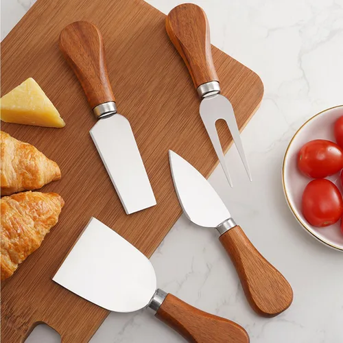 Miniatura 4 de Linwnil Juego de cuchillos de queso para tablero de charcutería, cuchillo de acero inoxidable con mango de madera, cortador de queso Acacia-6 piezas