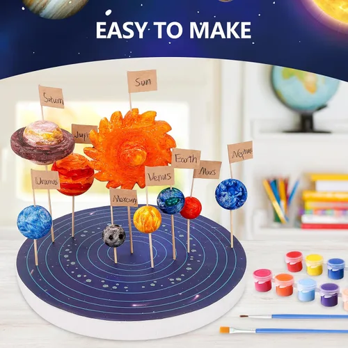 Miniatura 4 de Ayfjovs Kit de proyecto de sistema solar, bolas de espuma del sistema solar, manualidades para niños, proyectos escolares para aprender planetas
