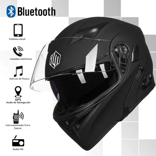 Miniatura 2 de ILM - Casco de motocicleta con Bluetooth, modular, abatible, de cara completa, doble visera, MP3, intercomunicador, radio FM, aprobado por el DOT