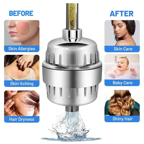 Miniatura 4 de Filtro de ducha de 18 etapas para agua dura, filtro universal de cabezal de ducha cromado para eliminar el cloro, metales pesados, fluoruro