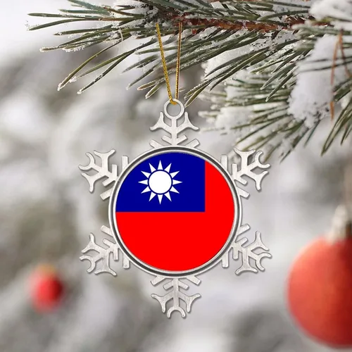 Miniatura 4 de Bandera nacional de peltre copo de nieve adornos de Navidad de China Taiwán bandera adornos para árbol de Navidad, decoración colgante de metal