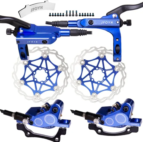 Miniatura 11 de JFOYH Juego de frenos hidráulicos MTB de 4 pistones con rotores de disco flotante de 6.299 in, kit de freno de disco hidráulico delantero y trasero