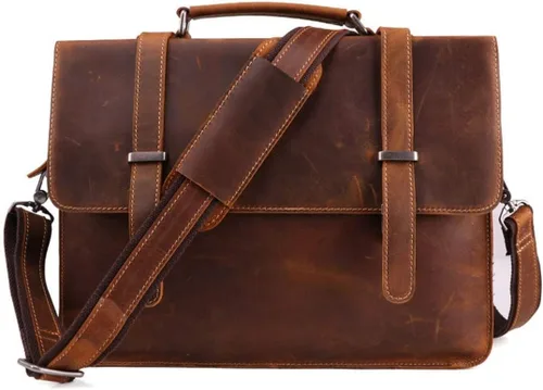 Miniatura 4 de 14inch Laptop Shoulder Messenger Bag Vintage Crazy Horse Leather Briefcase Satchel Tote for rk Business Travel Crossbody bag