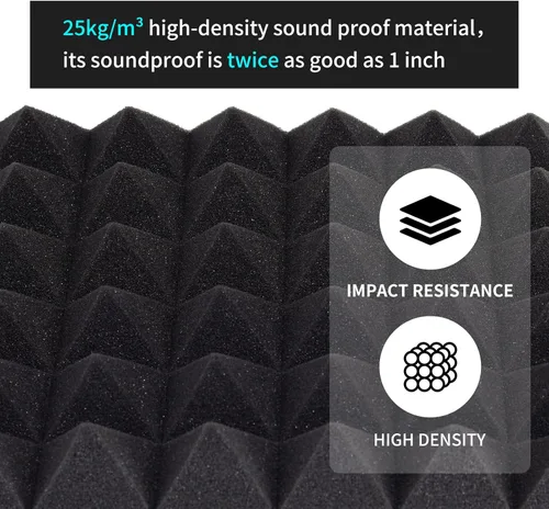 Miniatura 3 de Musfunny Paneles de espuma a prueba de sonido, 12 piezas de paneles de espuma acústica de 2 x 12 x 12 pulgadas, paneles de pared absorbentes de Negro
