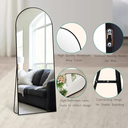 Miniatura 5 de Espejo de Cuerpo Completo de 70''x26'', Espejo de Piso Arqueado Grande con Soporte, Espejo de Pared de Gran Tamaño, Espejos de Cuerpo Completo