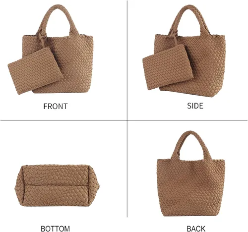 Miniatura 2 de LMKIDS Bolso de mano tejido + bolso de neopreno para mujer, bolso grande de viaje con asa superior, bolsa de viaje para axilas