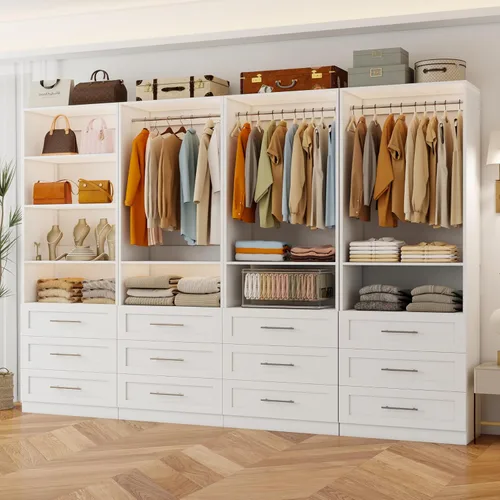 Miniatura 11 de Sistema de armario con 6 cajones, sistema organizador de armario de madera de 48", sistema de armario para vestidor o armario pequeño con estantes