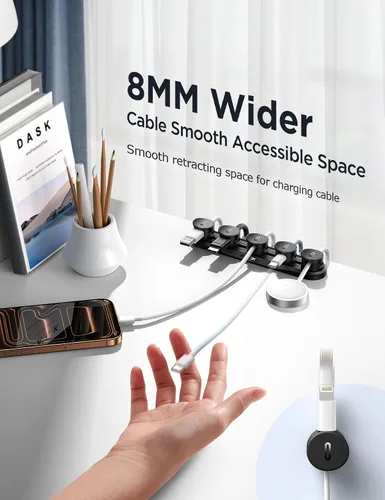 Miniatura 4 de Organizador magnético 5 en 1 para cables JOYROOM [pista deslizante ajustable] para debajo del escritorio, organizador de cables adhesivos