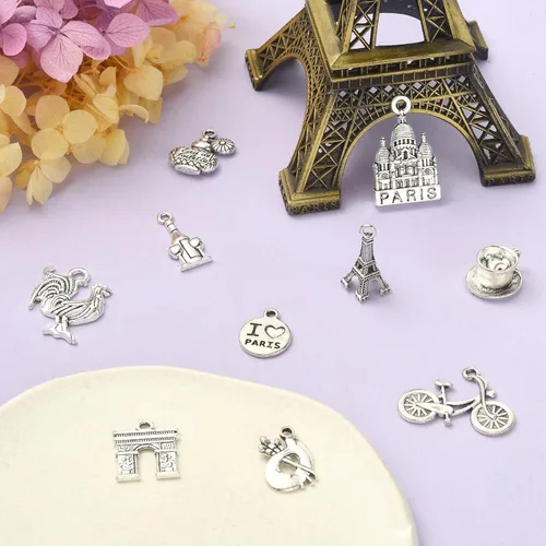 Miniatura 4 de DanLingJewelry 100 dijes temáticos de Canadá de plata antigua, con diseño de hojas de arce, osos, ardilla, hockey, para hacer joyas y manualidades