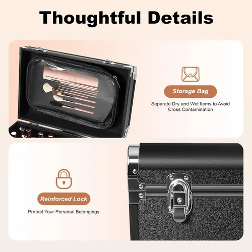 Miniatura 6 de TFCFL Estuche de carrito de maquillaje de 3 niveles, Negro -, Elegante