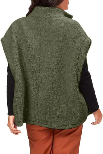 Miniatura 30 de Hongqizo - Chaleco de forro polar mullido para mujer, casual, de gran tamaño, cálido, con botones, chaqueta de sherpa con bolsillos
