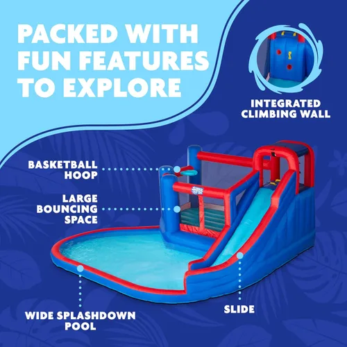 Miniatura 2 de Sunny & Fun Big Time Bounce-A-Round - Parque inflable de tobogán acuático – Resistente para diversión al aire libre – Pared de escalada, tobogán