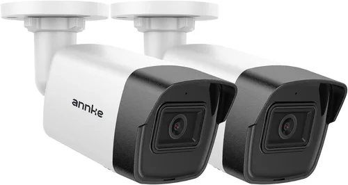 ANNKE Paquete de 2 cámaras de seguridad PoE de 5MP con micrófono/audio, cámaras IP para exteriores con lente gran angular de 0.110 in, visión