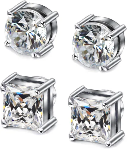 Miniatura 4 de ADAIER 2 pares de aretes magnéticos de acero inoxidable para hombres y mujeres, circonita cúbica sin perforación, hipoalergénicos de 0.23 a 0.31